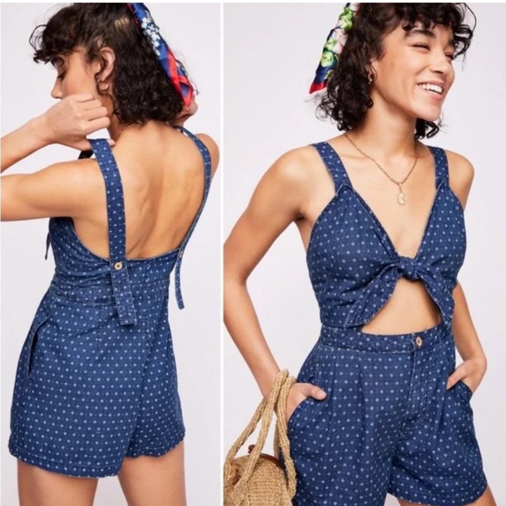 Free People Take Me Somewhere Romper Jumper Printed Overall with Pockets M